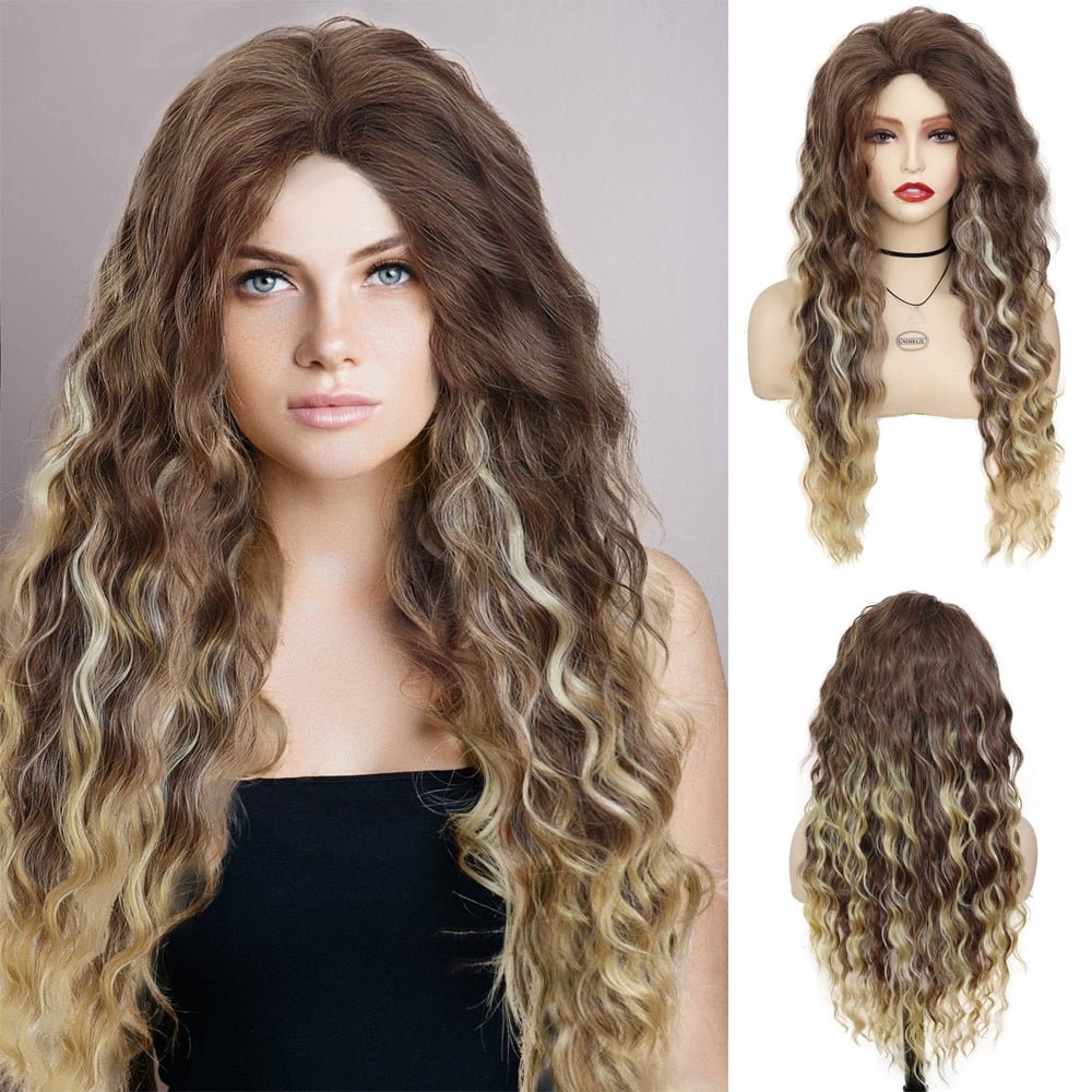Highlight Brown Curly Synthetic Wig - HairNjoy