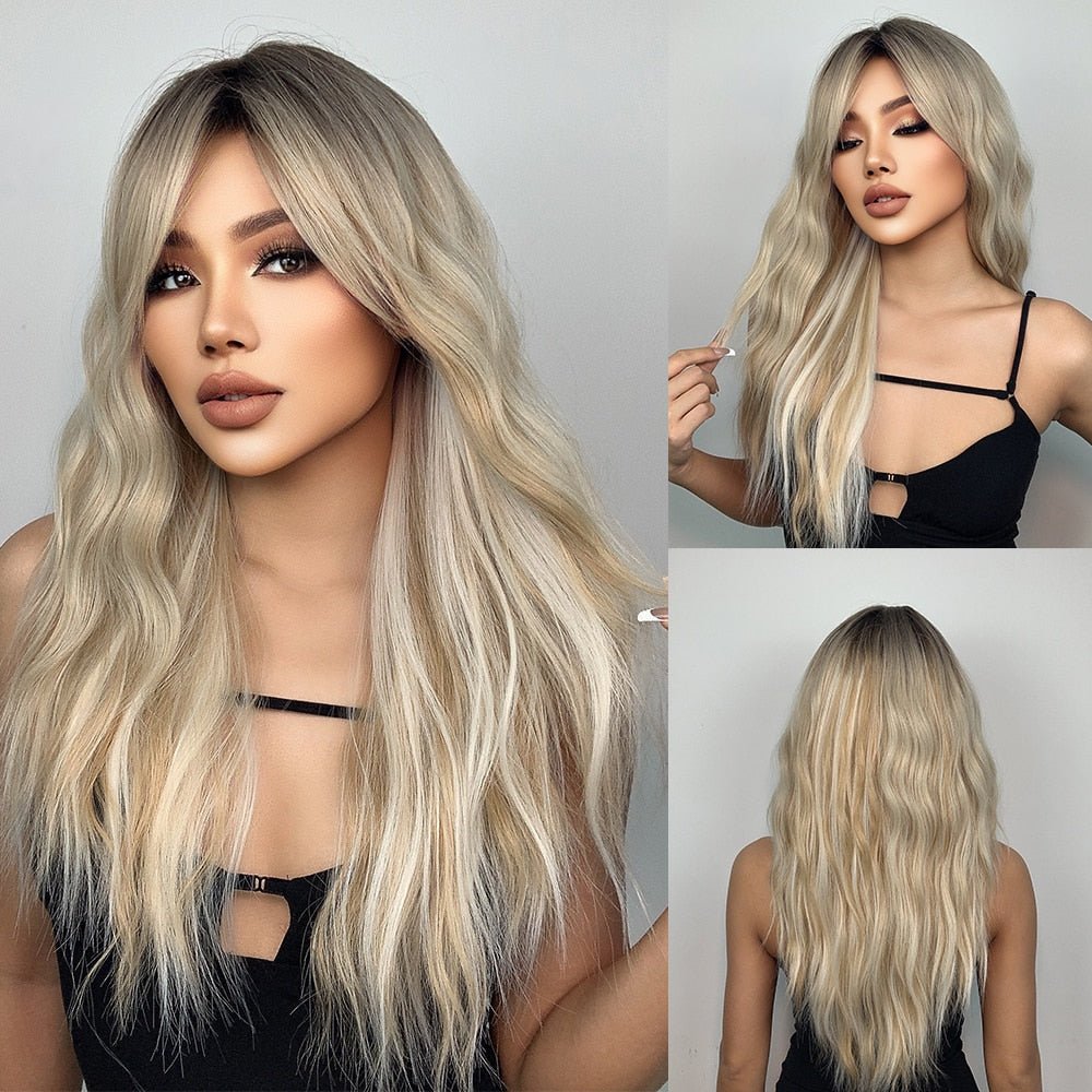 Highlight Colored Grey Long Wavy Synthetic Wigs - HairNjoy