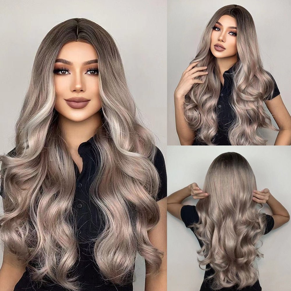 Highlight Colored Long Wavy Synthetic Wigs - HairNjoy
