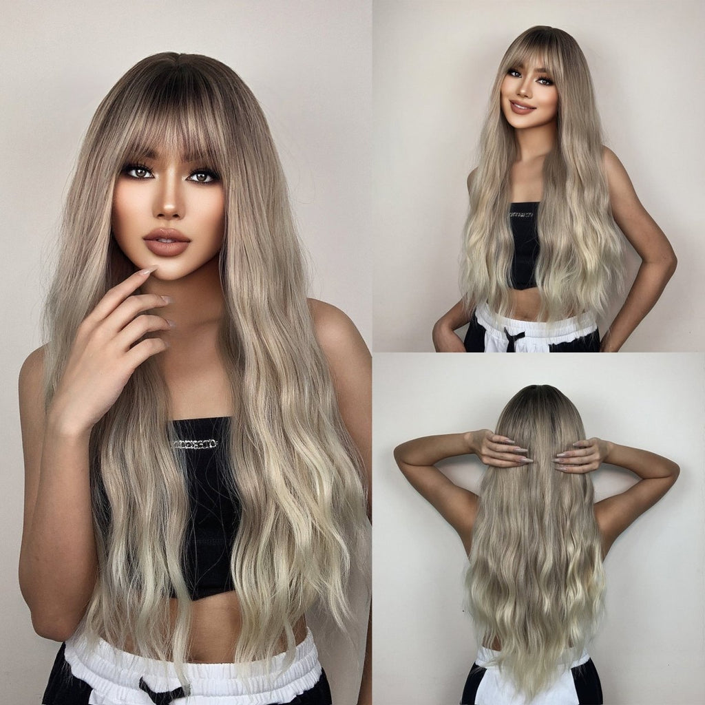 Highlight Grey Long Wavy Synthetic Wigs - HairNjoy