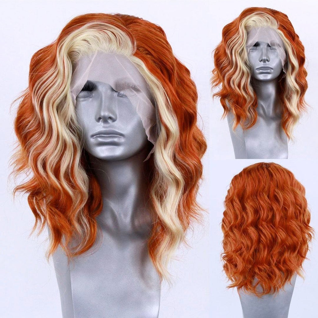 Highlight Orange Wavy Curly Synthetic Lace Front Wigs - HairNjoy