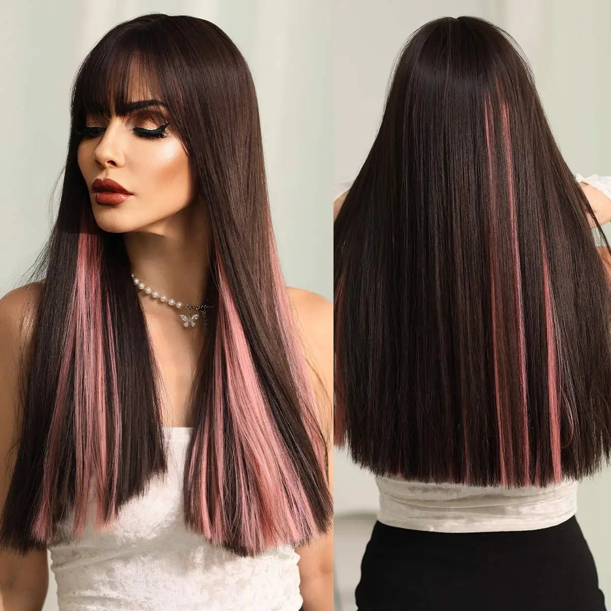 Highlight Pink Straight Synthetic Wigs - HairNjoy