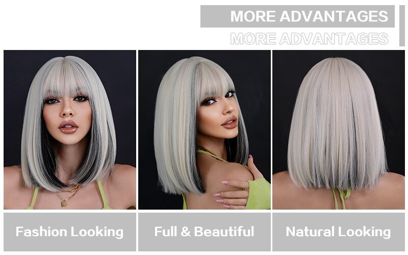 Highlight Silvery Platinum Blonde Wig with Bangs - HairNjoy