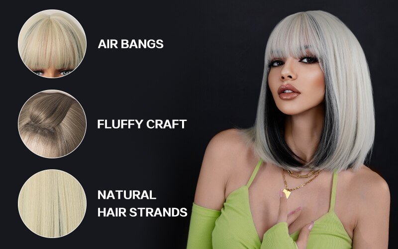 Highlight Silvery Platinum Blonde Wig with Bangs - HairNjoy