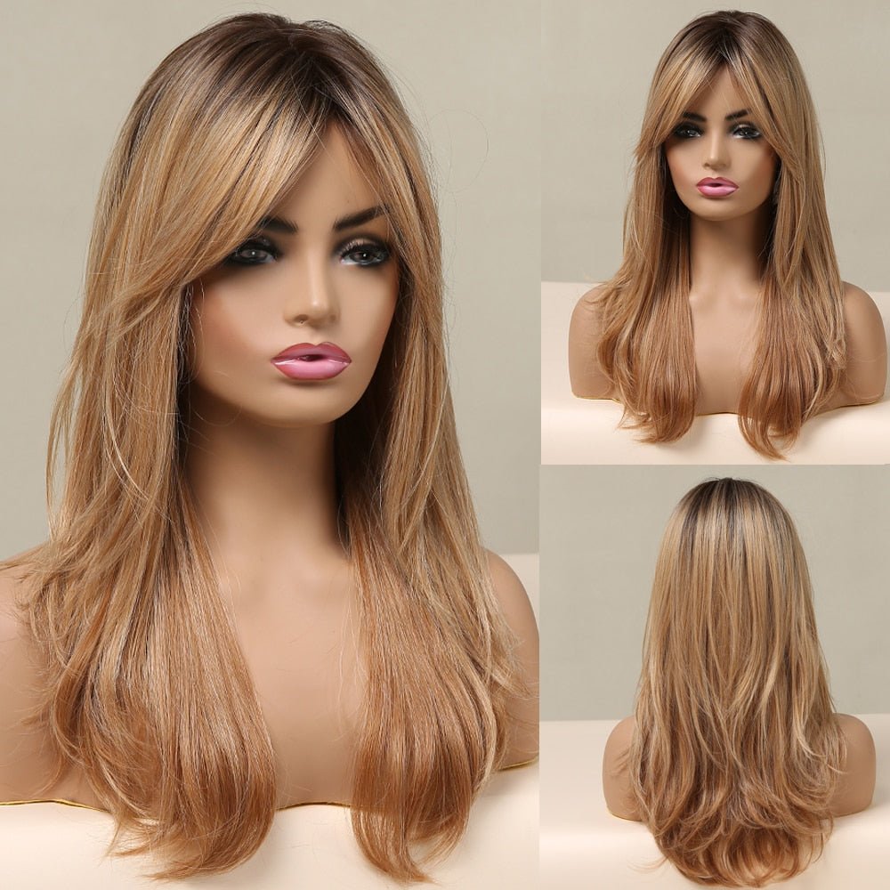 Honey Blonde Ombre Straight Synthetic Wig - HairNjoy