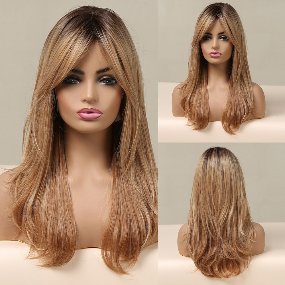 Honey Blonde Ombre Straight Synthetic Wig - HairNjoy