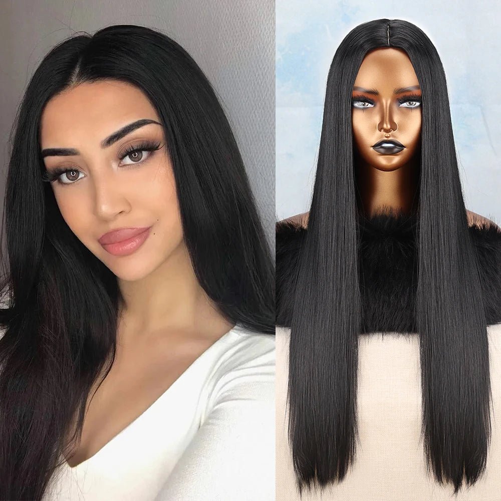 Lace Front Straight Black Synthetic Wig - HairNjoy