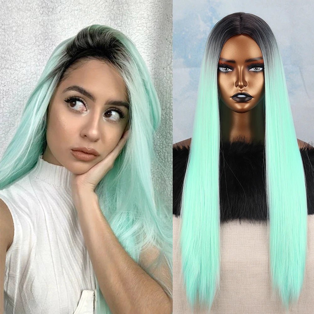 Lace Front Straight Mint Green Synthetic Wig - HairNjoy
