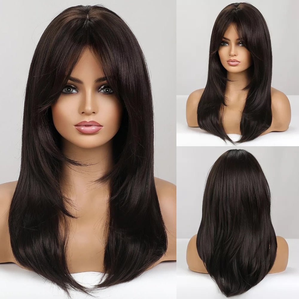 Layered Synthetic Black Wig with Bangs - HairNjoy