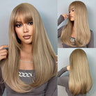 Light Brown Long Straight with Bangs Synthetic Wig - HairNjoy