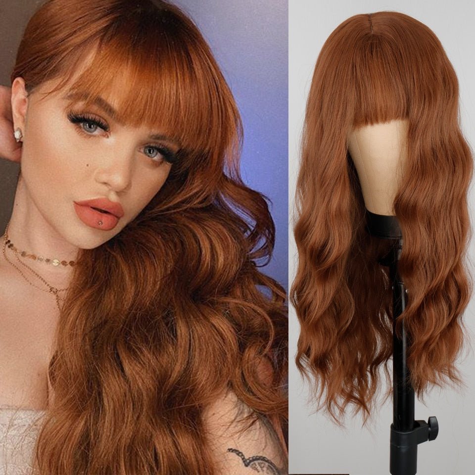 Light Brown Long Wavy Synthetic Wig - HairNjoy