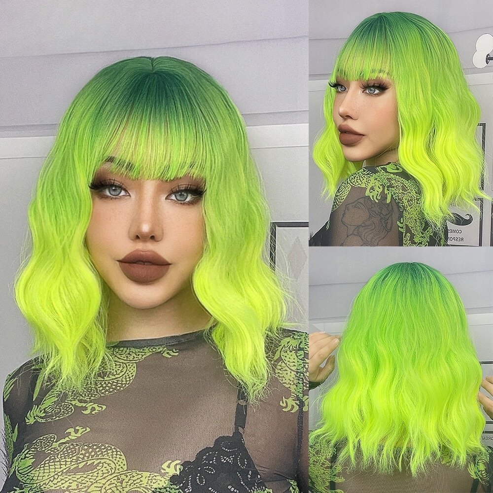 Light Green Short Bob Wave Synthetic Wigs - HairNjoy