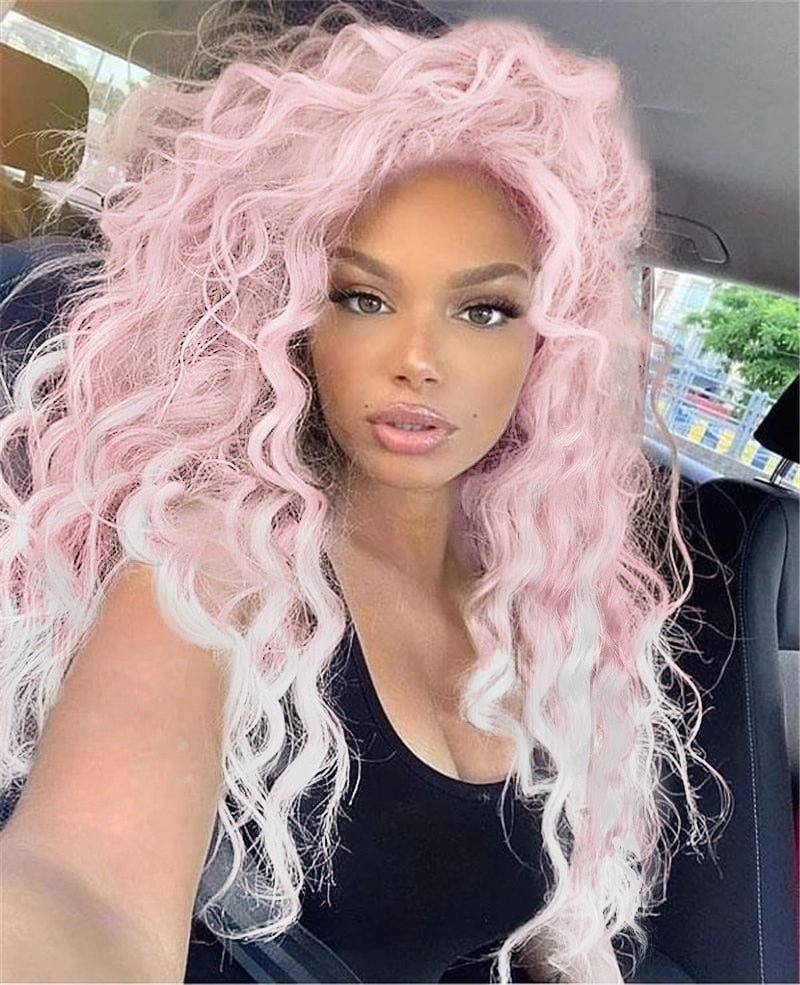 Light Pink Curly Synthetic Wig - HairNjoy