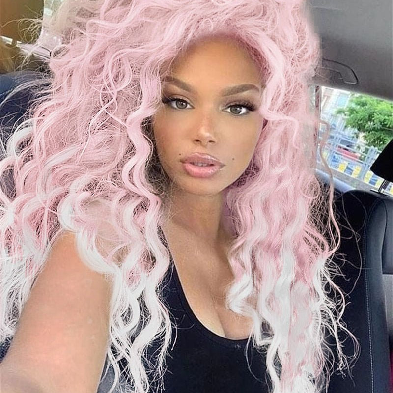 Light Pink Curly Synthetic Wig - HairNjoy