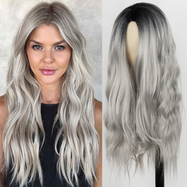Long Ash Blonde Wavy Hairstyle Synthetic Wigs - HairNjoy