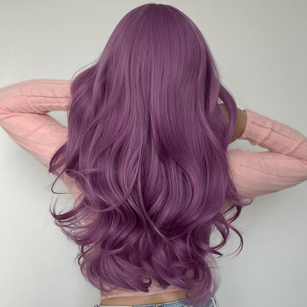 Long Beach Wave Purple Wig with Bangs - HairNjoy