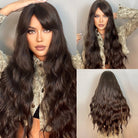 Long Black Brown Wav Wigs with Bangs - HairNjoy