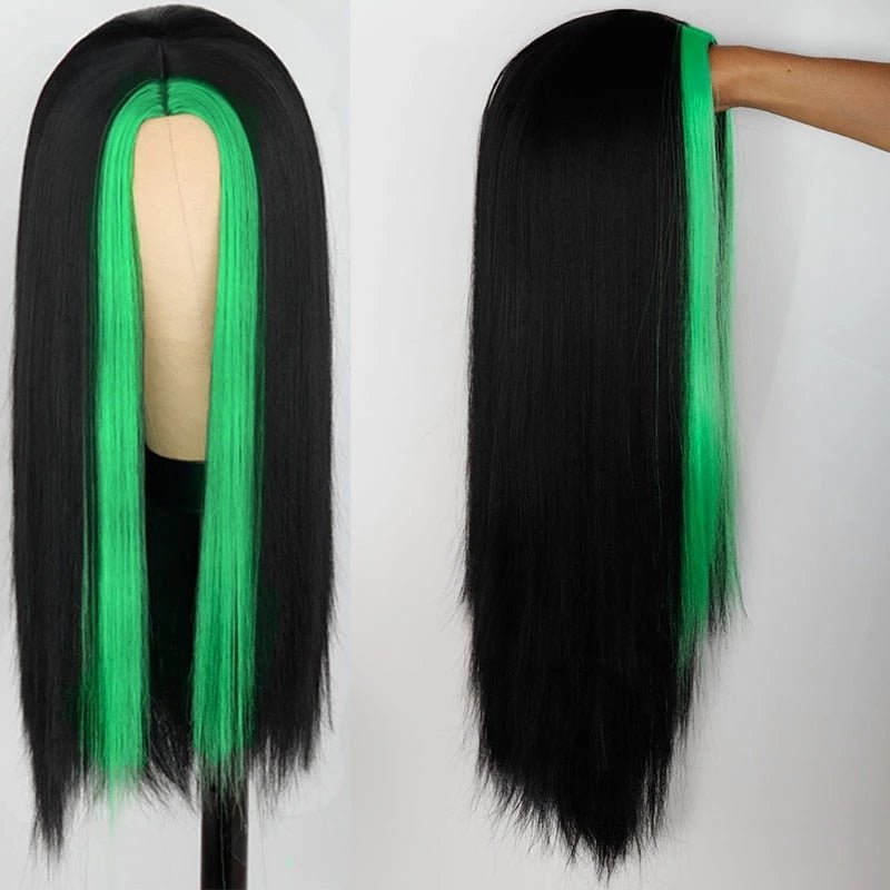 Long Black Green Fashion Wigs - HairNjoy