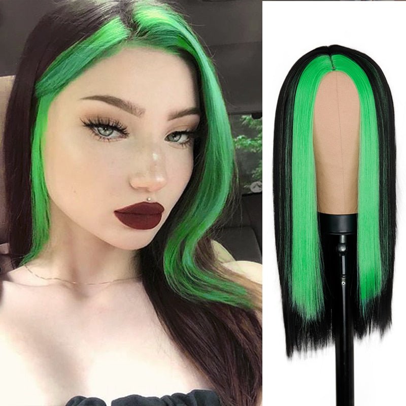 Long Black Green Fashion Wigs - HairNjoy