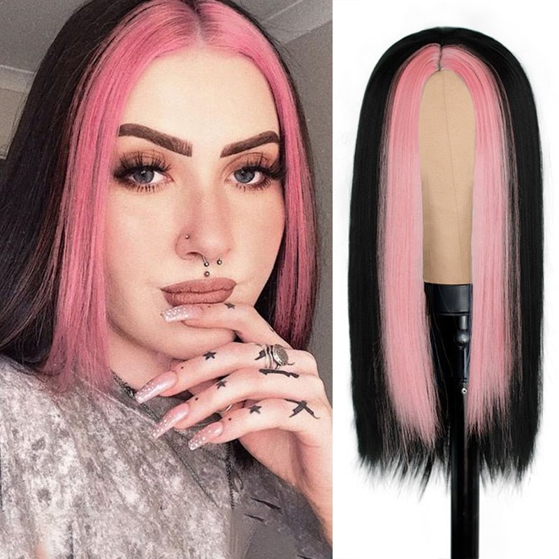 Long Black Pink Fashion Wigs - HairNjoy
