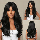 Long Black Wavy Wigs with Bangs - HairNjoy