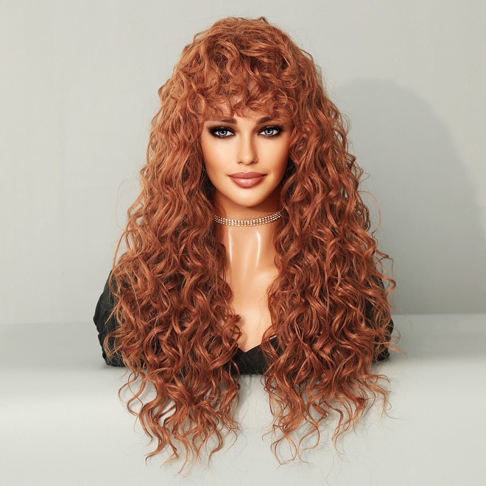 Long Blonde Curly Synthetic Wig with Bangs - HairNjoy