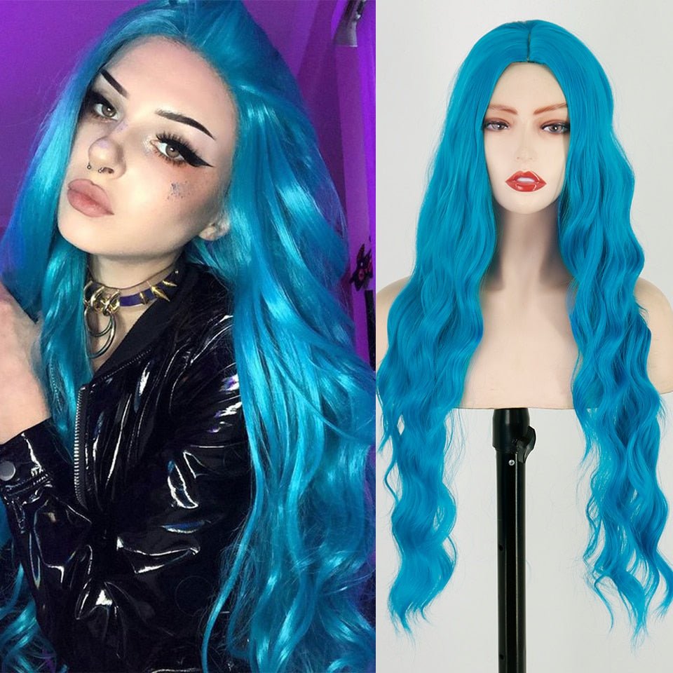 Long Blue Wavy Hairstyle Synthetic Wigs - HairNjoy