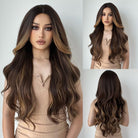Long Brown Hight Light Wavy Synthetic Wig - HairNjoy
