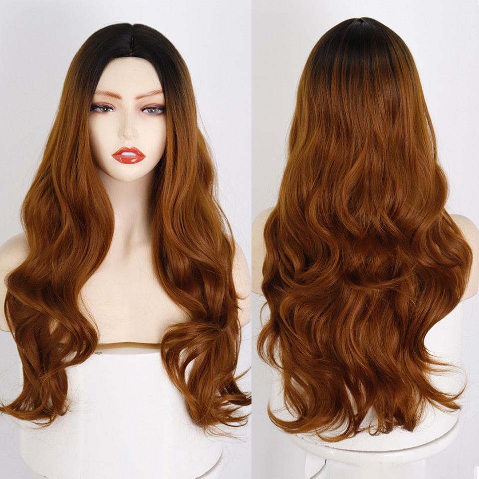 Long Brown Wavy Hairstyle Synthetic Wigs - HairNjoy