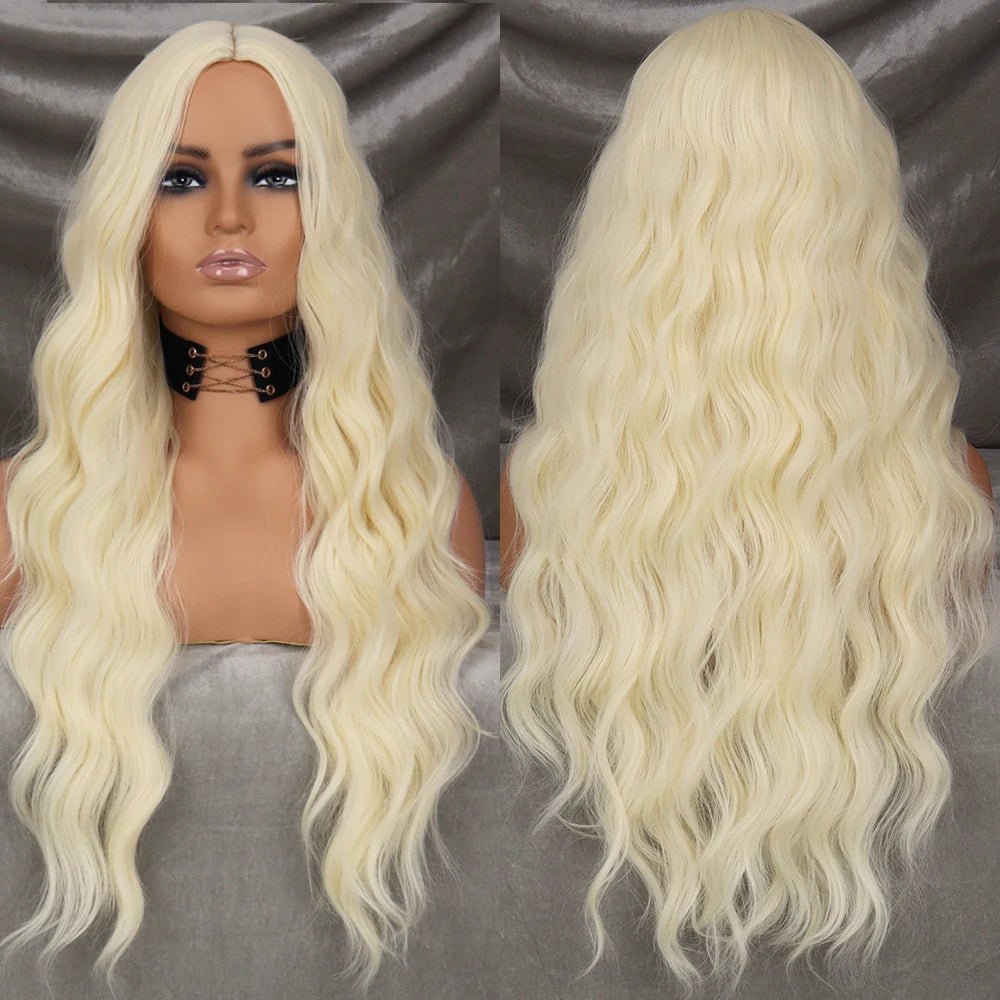 Long Curly Blonde Synthetic Wig - HairNjoy