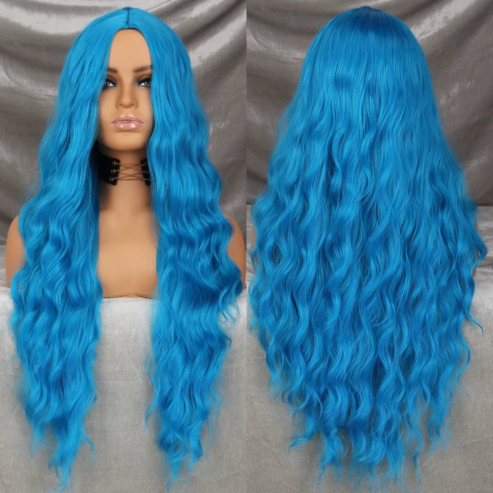 Long Curly Blue Synthetic Wig - HairNjoy