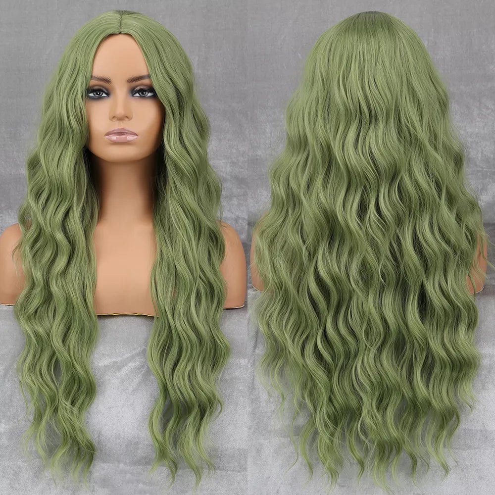 Long Curly Green Synthetic Wig - HairNjoy