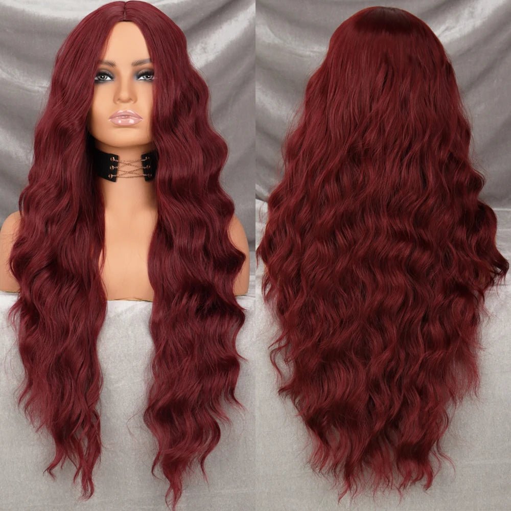 Long Curly Red Wine Synthetic Wig - HairNjoy