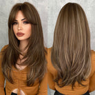 Long Dark Brown High Light Synthetic Wig - HairNjoy