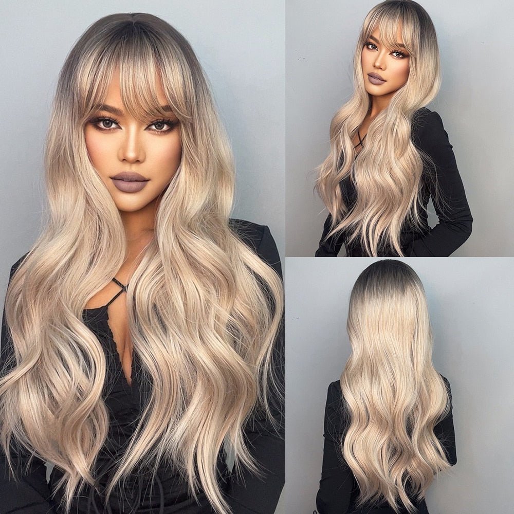 Long Fluffy Blonde Wigs with Bangs - HairNjoy