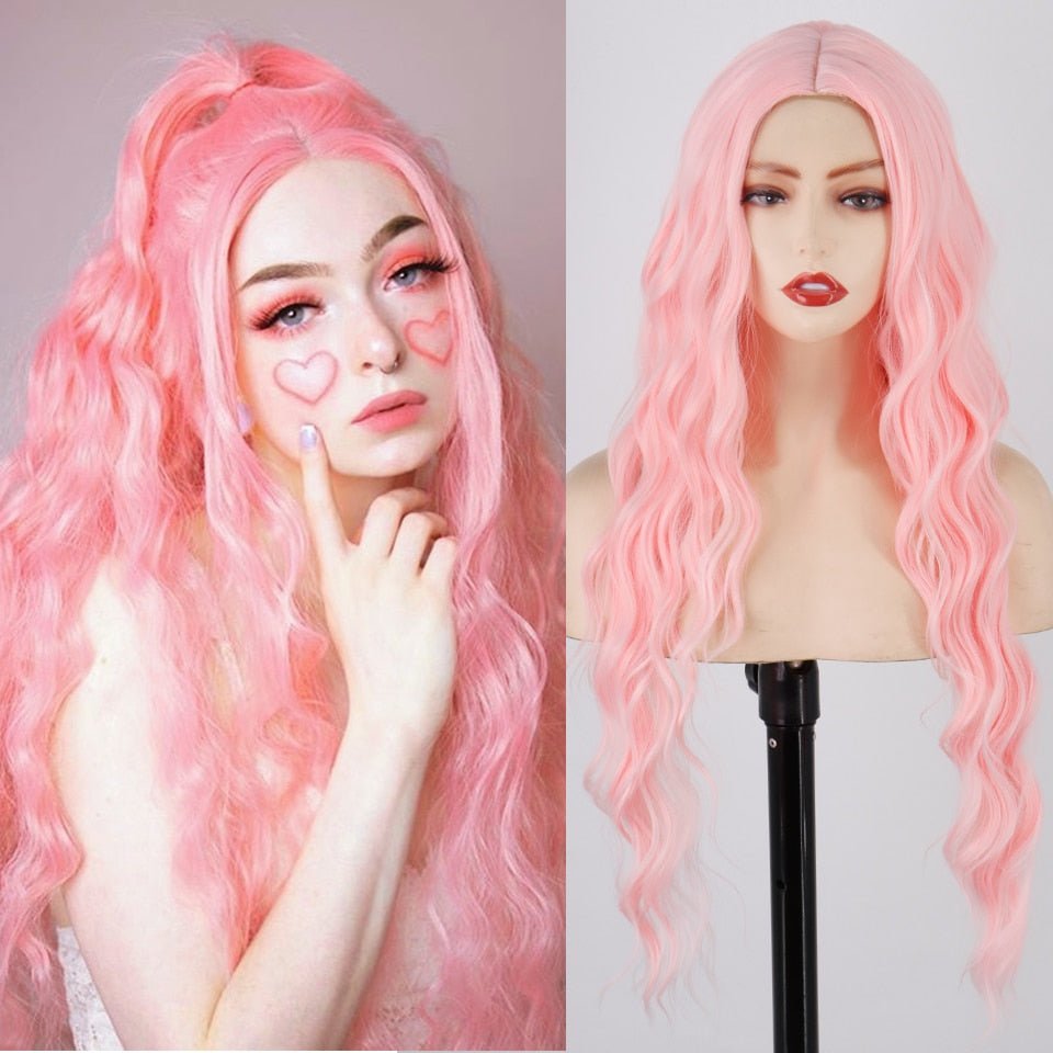 Long Light Pink Wavy Hairstyle Synthetic Wigs - HairNjoy