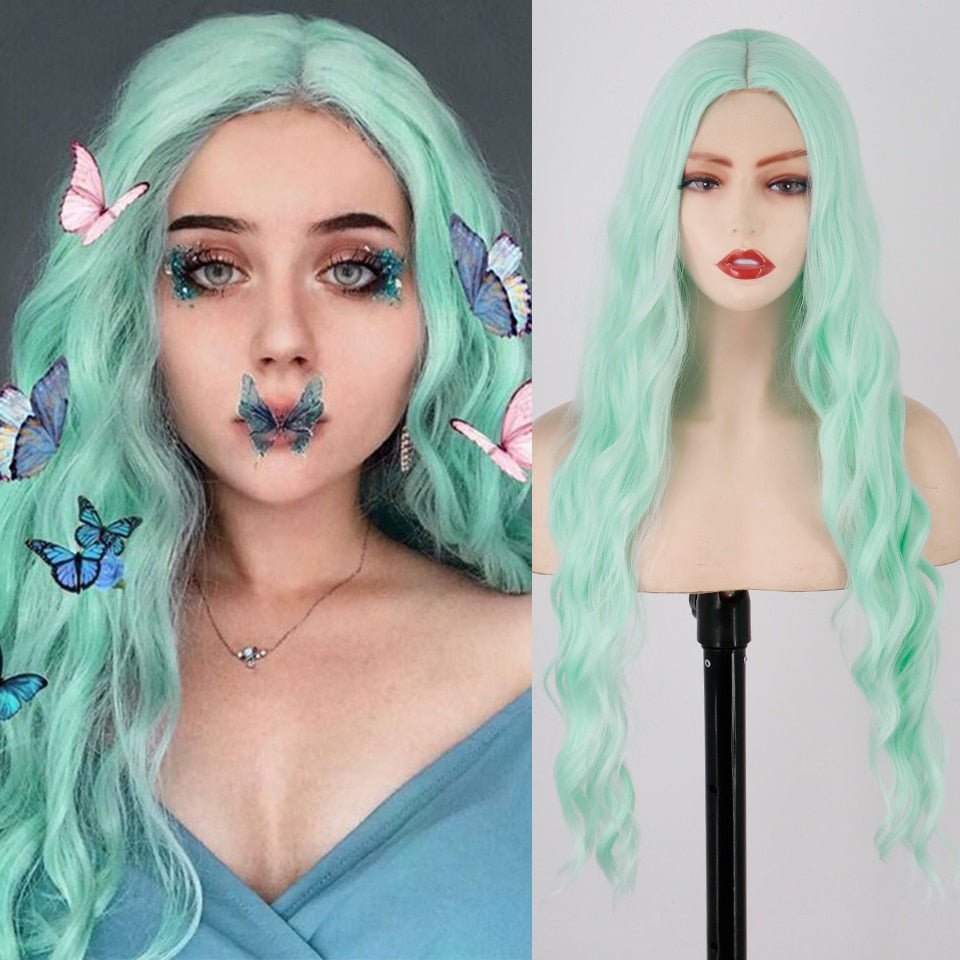 Long Mint Green Wavy Hairstyle Synthetic Wigs - HairNjoy