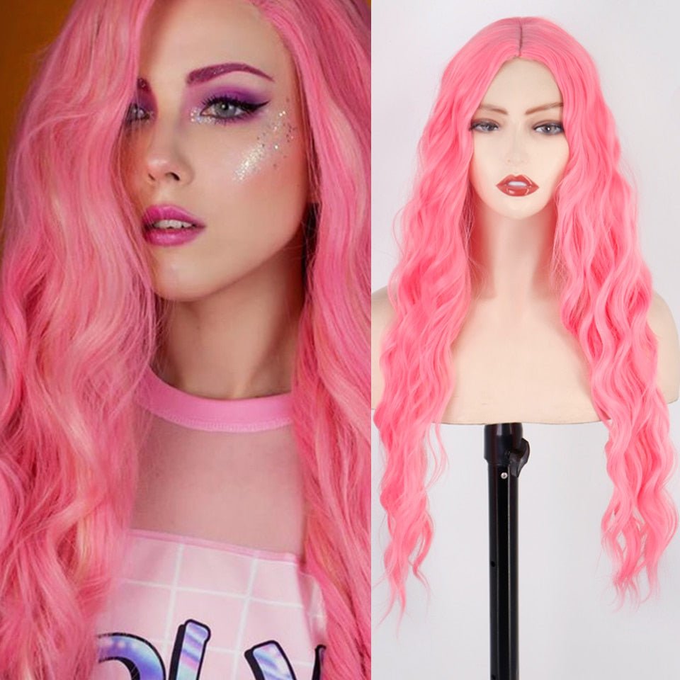 Long Pink Wavy Hairstyle Synthetic Wigs - HairNjoy