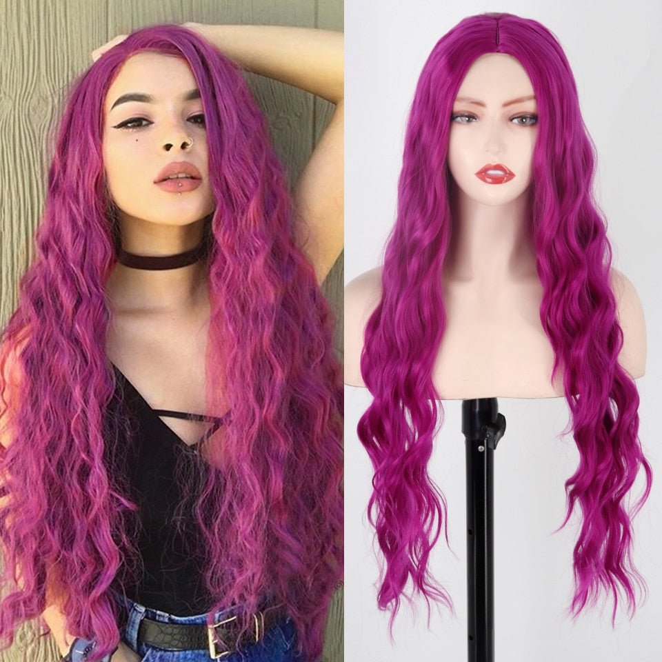 Long Purple Wavy Hairstyle Synthetic Wigs - HairNjoy