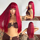 Long Straigh Redt with Bangs Synthetic Wig - HairNjoy