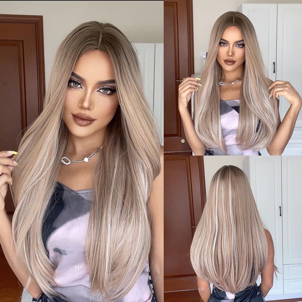 Long Straight Ash Brown Synthetic Wigs - HairNjoy