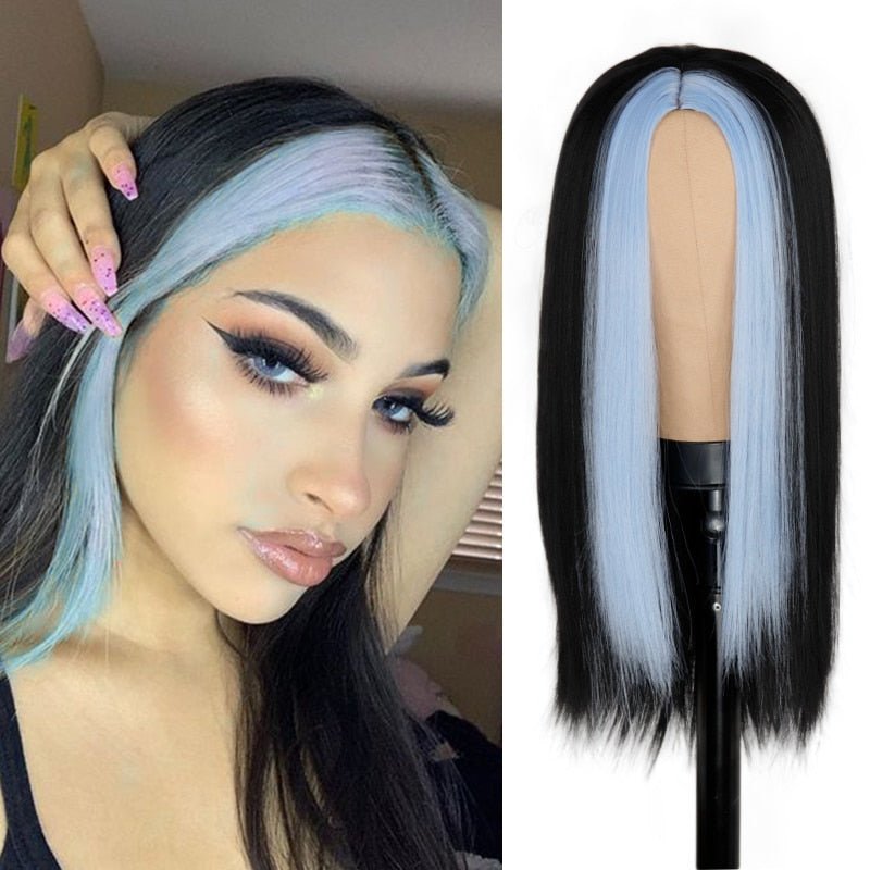 Long Straight Black Blue Fashion Wigs - HairNjoy