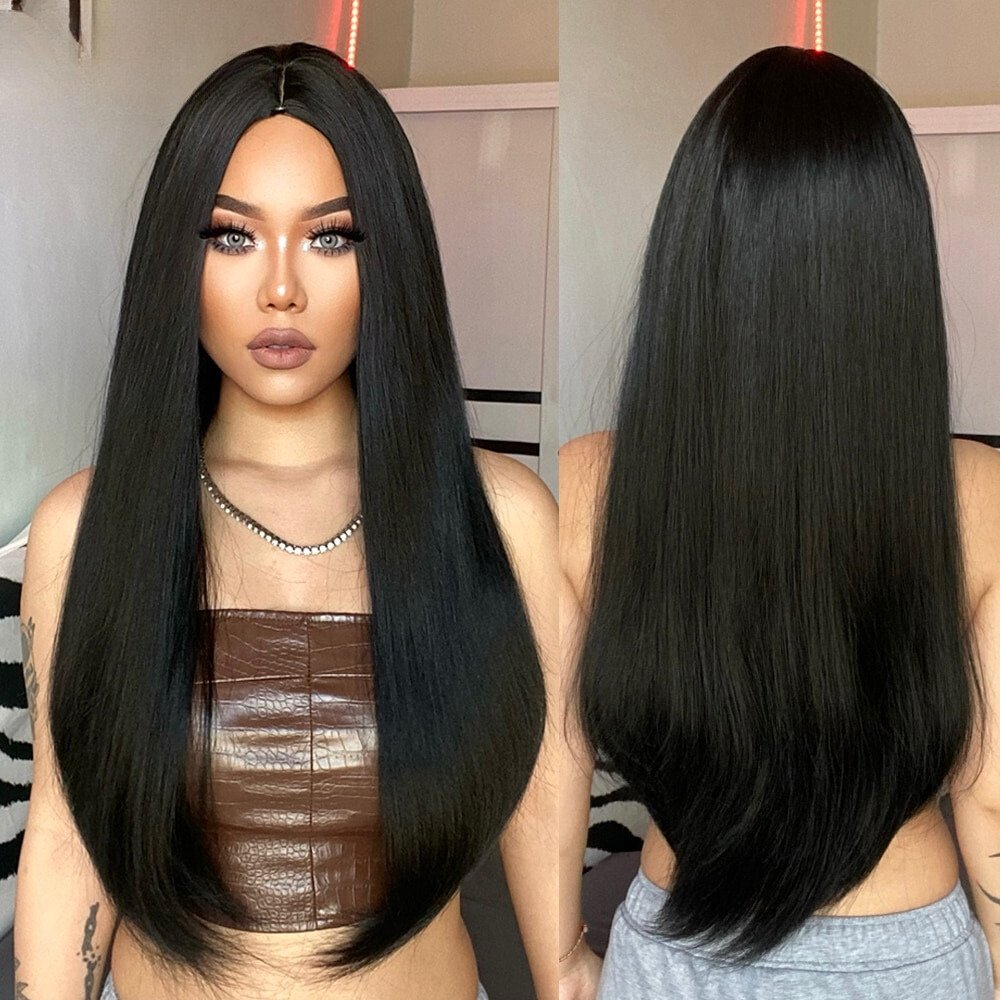 Long Straight Black Synthetic Wigs - HairNjoy