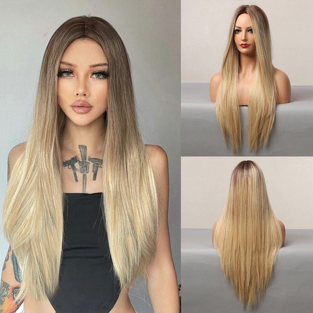 Long Straight Blonde Synthetic Wigs - HairNjoy