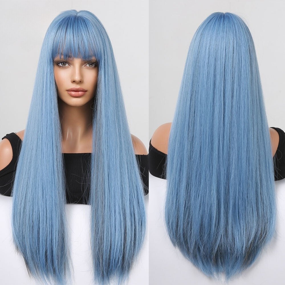 Long Straight Blue Hair Synthetic Wigs - HairNjoy