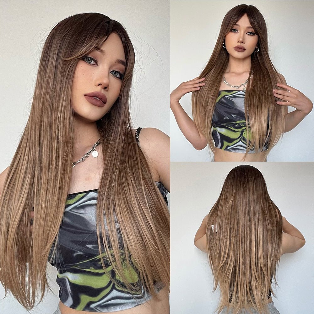 Long Straight Brown Synthetic Wigs - HairNjoy