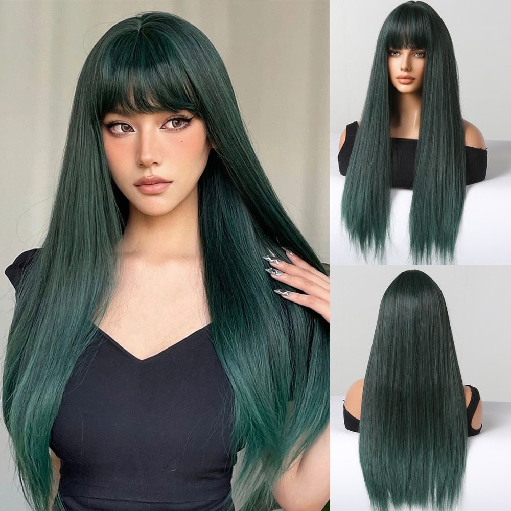 Long Straight Dark Green Synthetic Wigs - HairNjoy