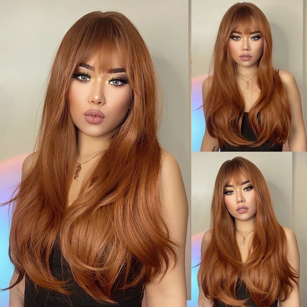 Long Straight Ginger Synthetic Wigs - HairNjoy