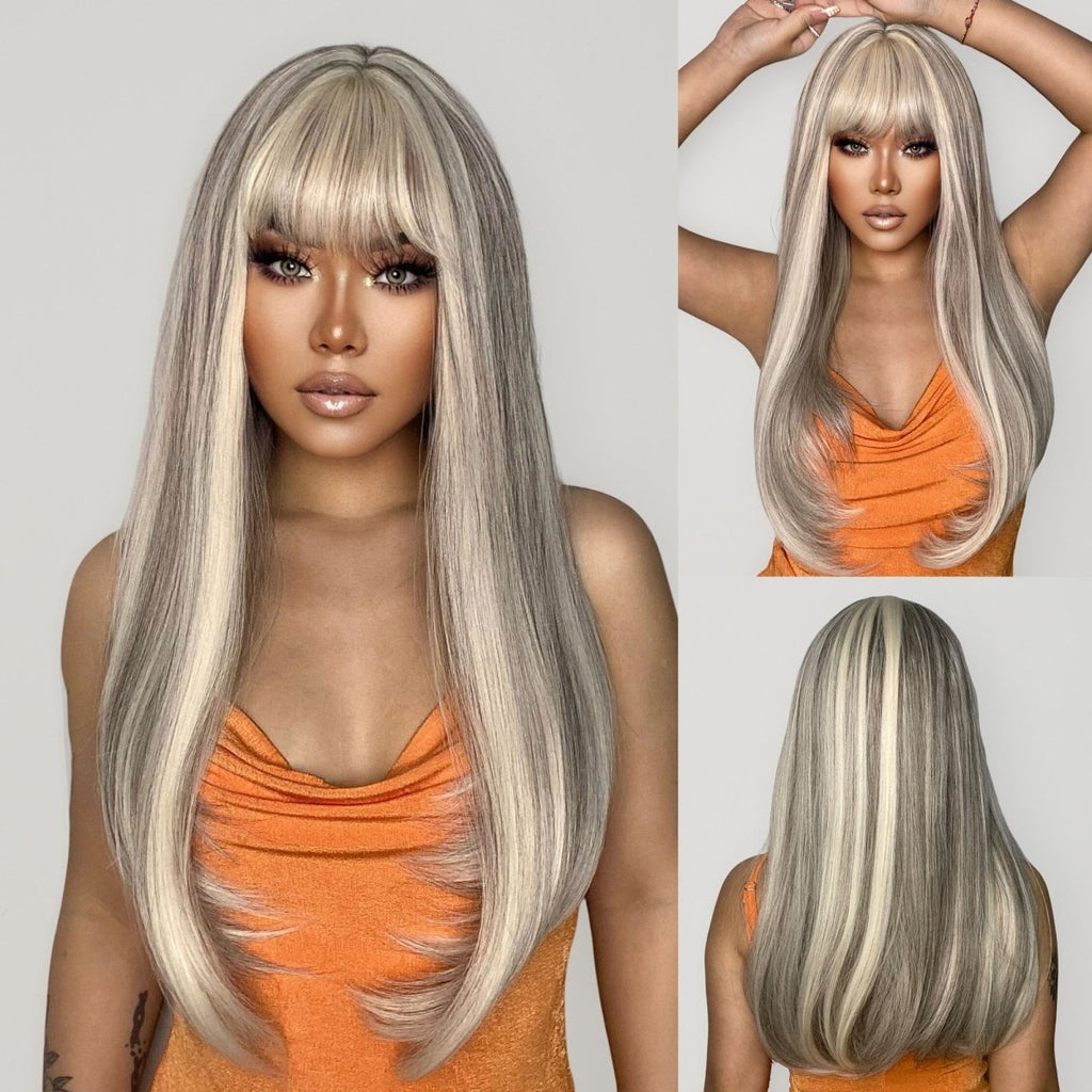 Long Straight High Lights Synthetic Wigs - HairNjoy