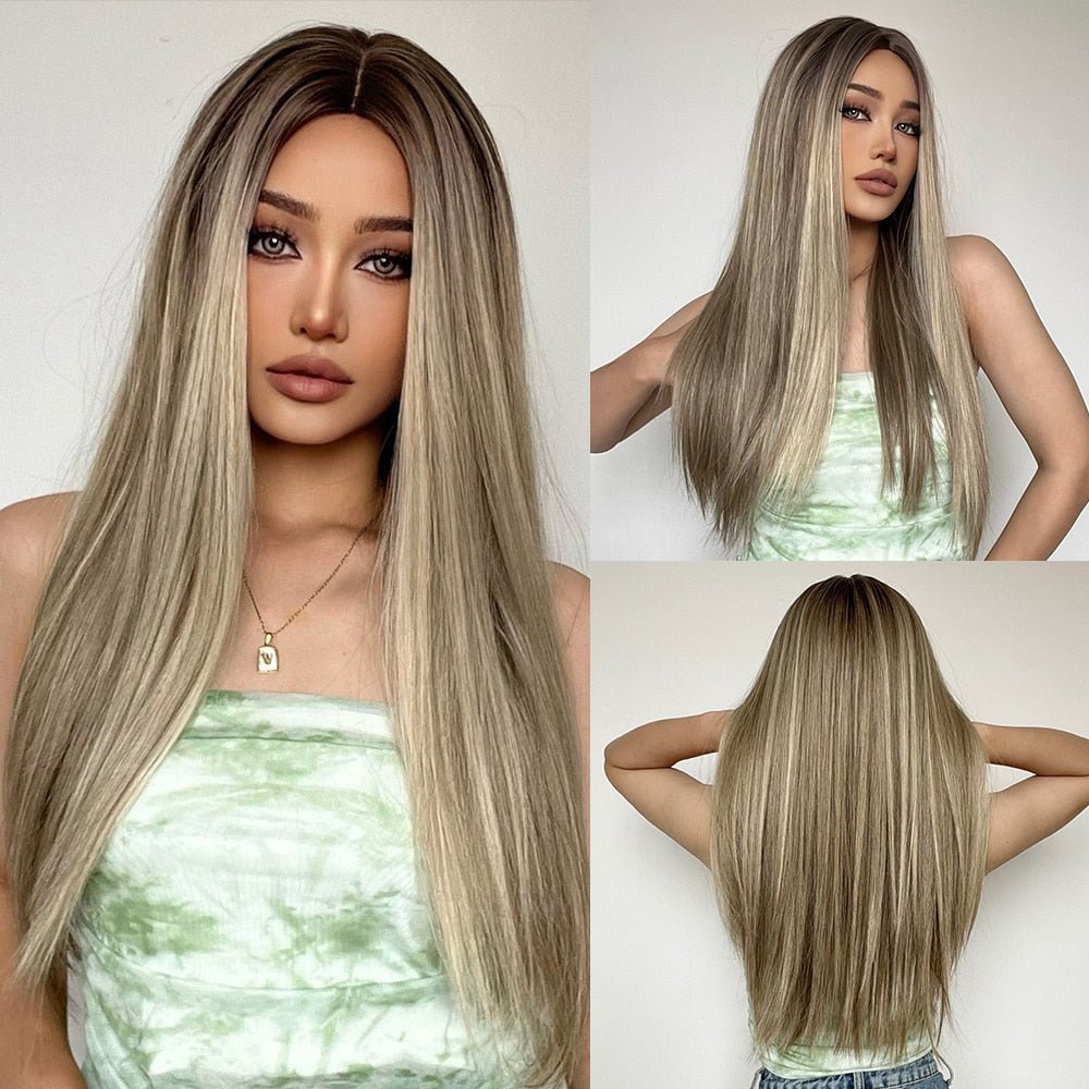 Long Straight Highlights Synthetic Wig - HairNjoy